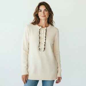TORY BURCH Emily Cashmere Pullover Sweater Ruffle Pearl Buttons